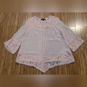 GNW Delicate Lace-Trim Pink Women's Blouse